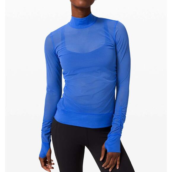 Lululemon Sheer Thrill Mock Neck Long Sleeve Wild Bluebell Size 6 - Picture 1 of 5